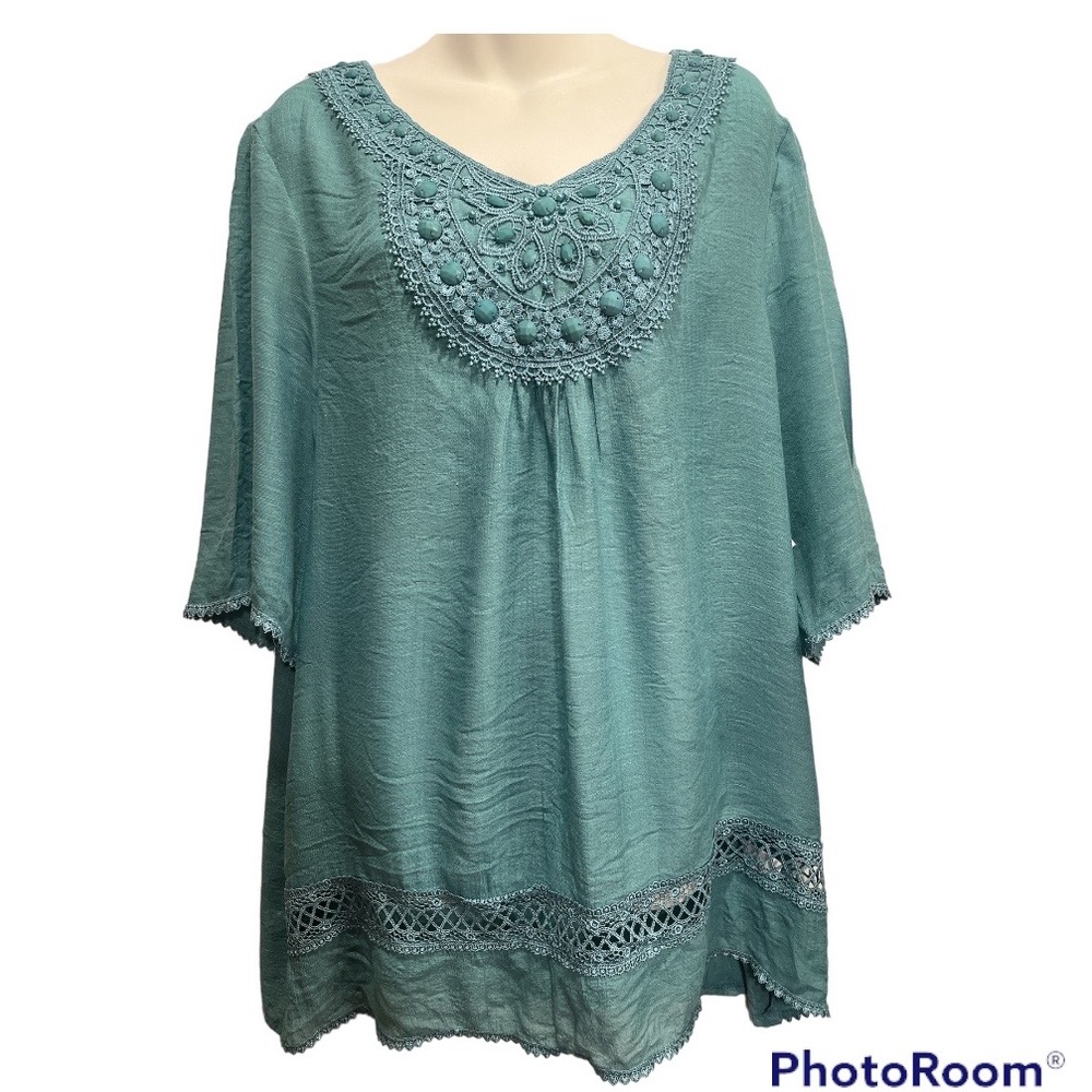 Pleasant Shade Teal Pullover boho Top size XL